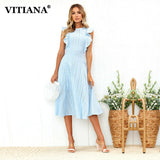 VITIANA Women Office Casual Maxi Long Midi A-Line Dress