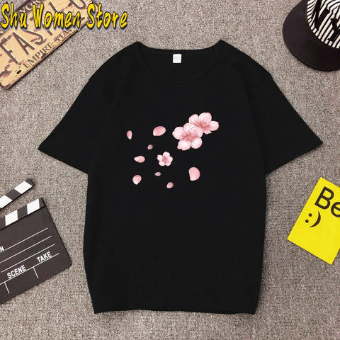 2020 Fashion Pink Cherry Blossom T-Shirt Summer cute Women t-shir