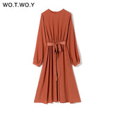 WOTWOY Office Lady Long Sleeves Dress Women 2020