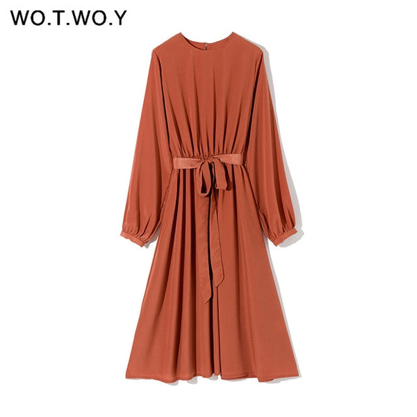 WOTWOY Office Lady Long Sleeves Dress Women 2020