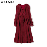 WOTWOY 2020 Bohemian Dot Print Dresses Women Summer Cross