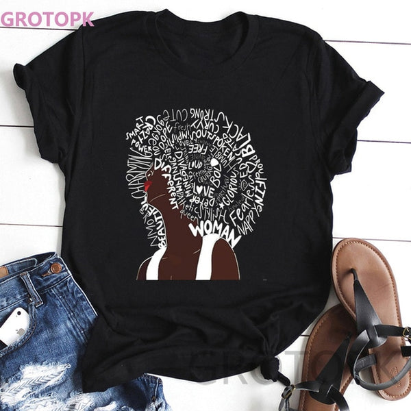 Vogue Black Girl Magic Melanin Poppin T-shirt Harajuku Vintage Cotton Black