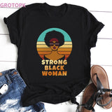 Vogue Black Girl Magic Melanin Poppin T-shirt Harajuku Vintage Cotton Black