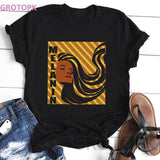 Vogue Black Girl Magic Melanin Poppin T-shirt Harajuku Vintage Cotton Black