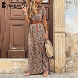 Everkaki Boho Floral Print Maxi Dress Women Summer Vestidos with Sashes