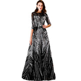 Black Sequin Evening Dresses Long Elegant O-neck A-line Floor-length Simple