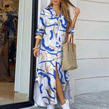 Elegant Maxi Beach Dress Women Button Down Long Shirt Dress