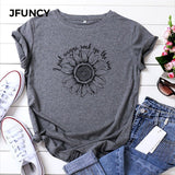 JFUNCY Plus Size Women Summer T Shirt Sunflower Printed T-Shirt