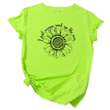 JFUNCY Plus Size Women Summer T Shirt Sunflower Printed T-Shirt