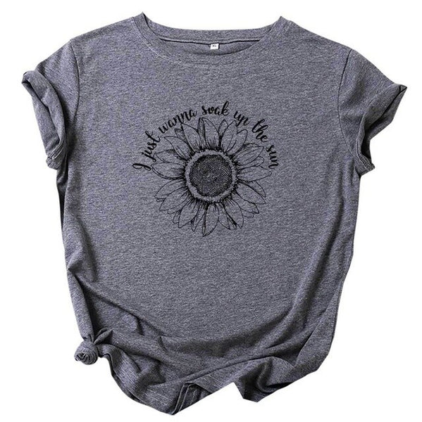 JFUNCY Plus Size Women Summer T Shirt Sunflower Printed T-Shirt