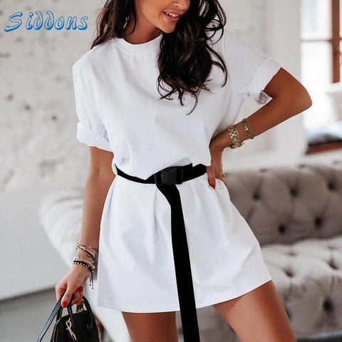 SIDDONS Hot Summer Women Casual Loose Mini Dress With Belt