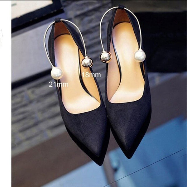 1 PCS Metal Pearls Shoes Accessory, Women Double Beads U Shape Ankle Decoration