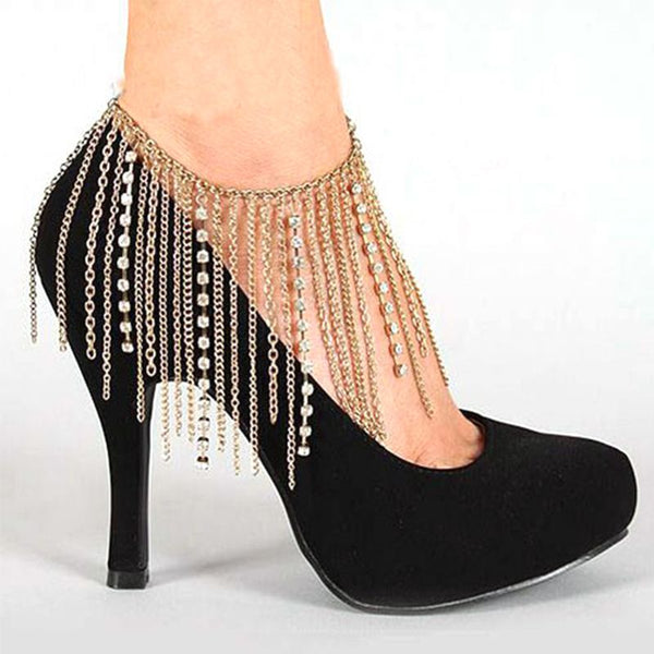 High Heels Chain Tassel Women Anklet Shoes Decoration Rhinestone